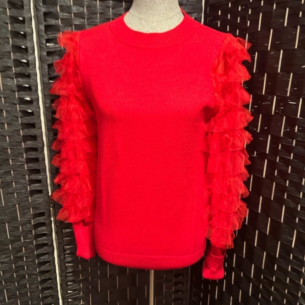 Red Vine & Love Vibrant Red Ruffle Sleeve blouse.Perfect for a party!